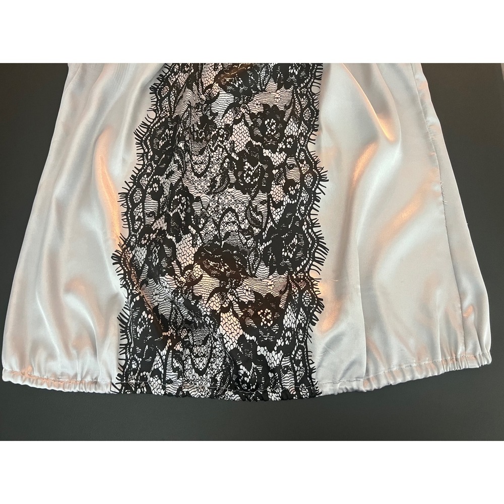 Ashley Stewart Silver Satin Halter Top Black Lace Panel Neck Tie 14W (1135) - Picture 9 of 14